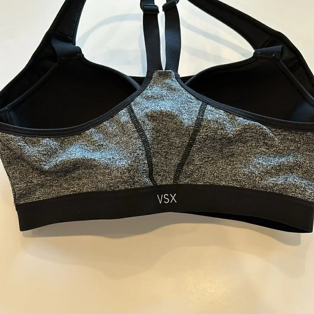 Victorias Secret VSX Sport Front‎ Zip Close Underwire Black Gray Sports Bra 34D